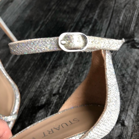 Stuart Weitzman Heels Nudistcurve Glitter Textile Square OpenToe 11 - Picture 8 of 12